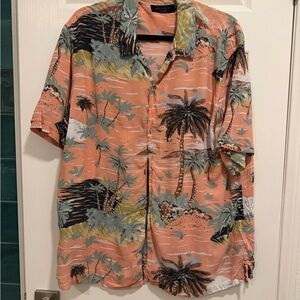 AllSaints Peach Tropical Print Short-Sleeve Shirt